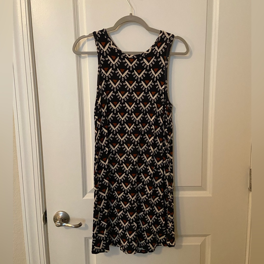 Loft sleeveless black and rust/cream swing dress